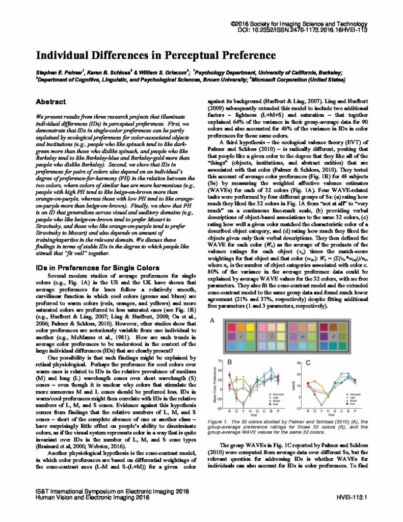 How can the large, systematic differences that exist between individuals' color preferences be explained? The ecological valence theory...